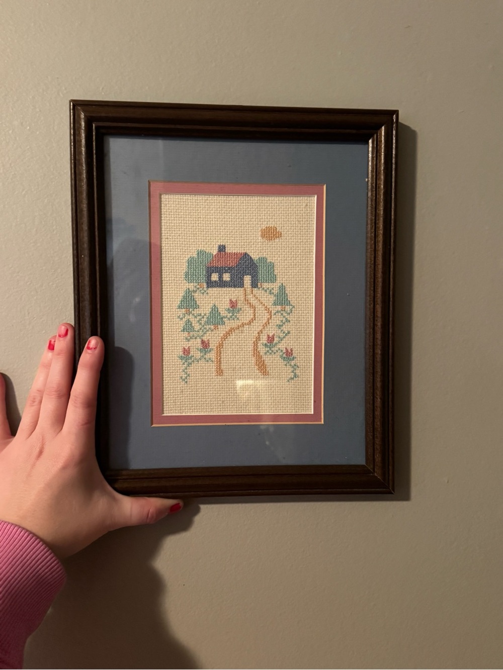 Vintage Cross Stitch of Cute House With Small Trees